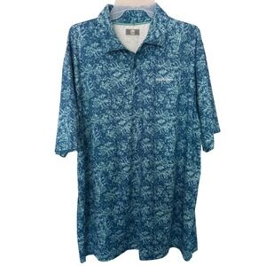 Ahead Polo Shirt Mens Large Teal Disney World Golf Floral Performance Stretch